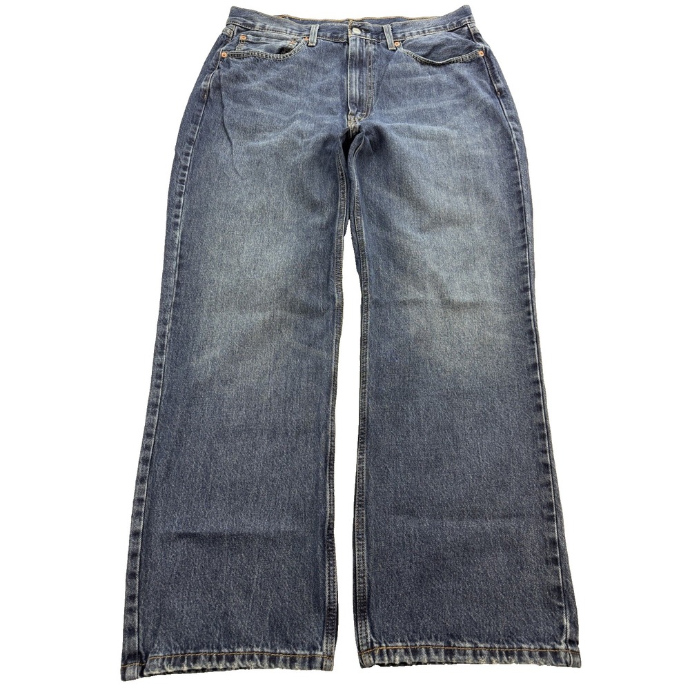 Levis 565 Jeans Mens 36x32 Blue Loose Straight Whisker Distress Fade Denim